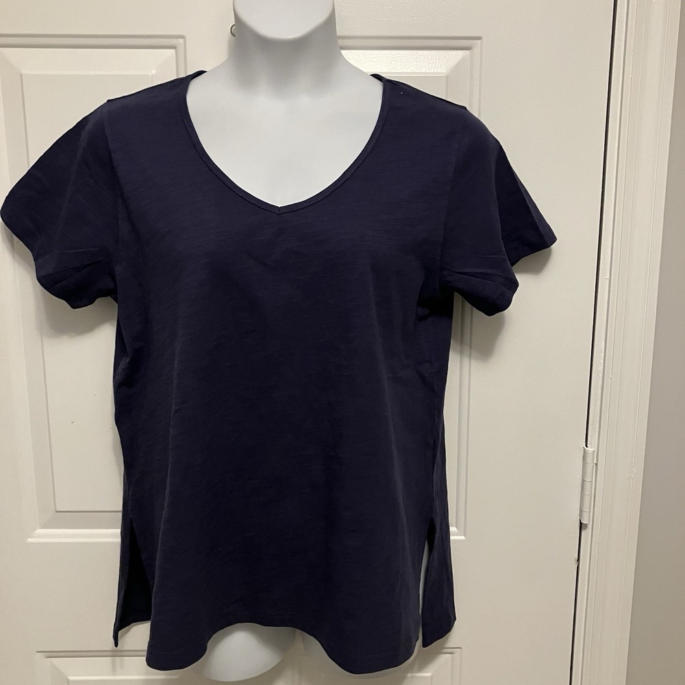 J. Peterman Women's Sz Medium Navy Blue 100% Cotton T-Shirt Minimalist Capsule
